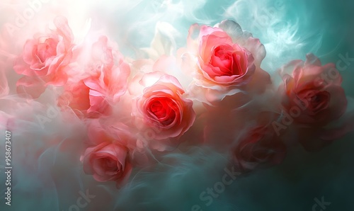 Delicate Pink Roses in Soft Light and Haze