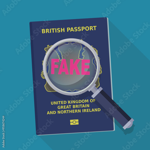 Detection of a fake british passport (flat design)