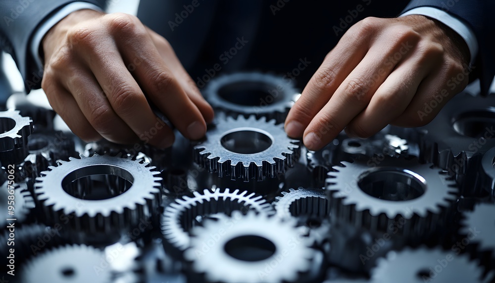 Hands Adjusting Interlocking Metal Gears Hands Adjusting Interlocking Metal Gears