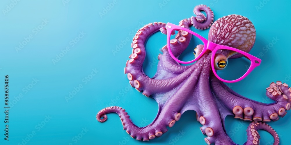Obraz premium Whimsical Purple Octopus in Pink Glasses