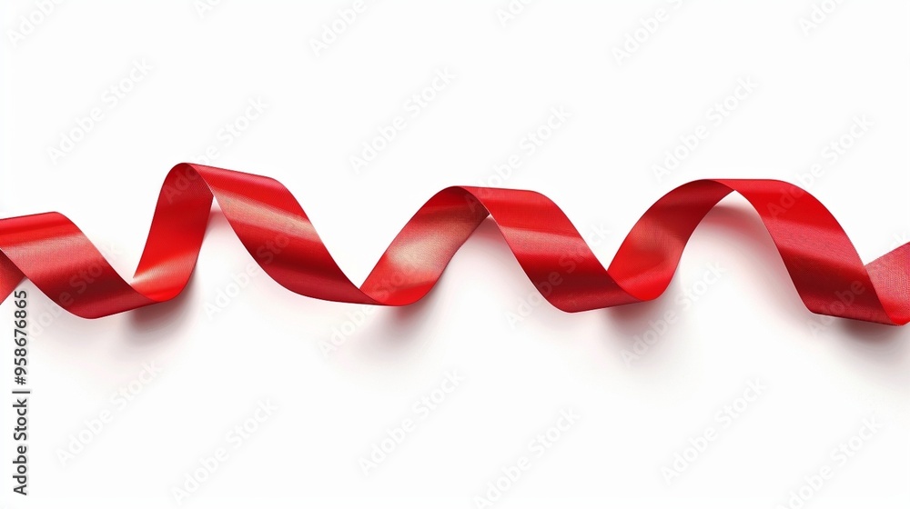 Elegant red wavy ribbon isolated on white, perfect for festive designs. Elegant red wavy ribbon isolated on white, perfect for festive designs.