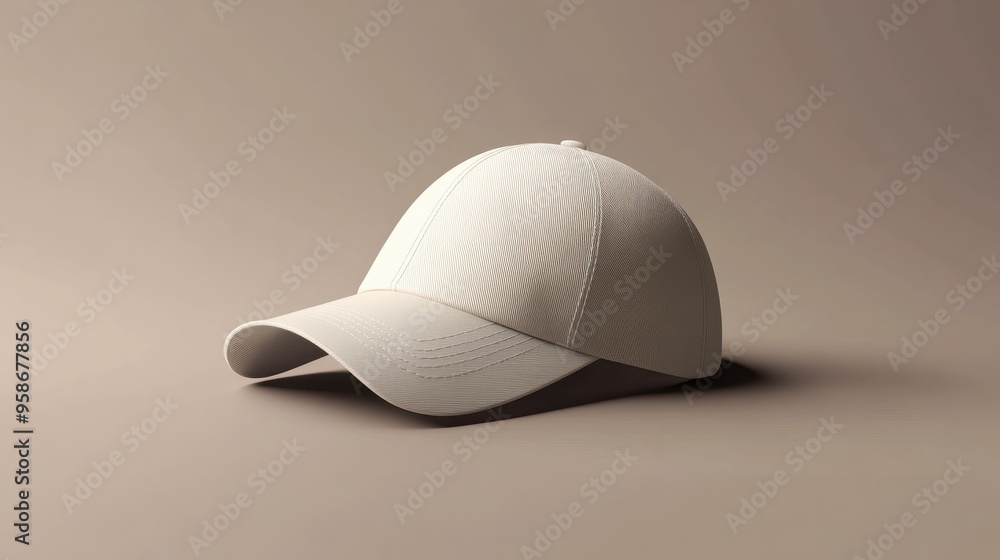 A realistic mockup image of a baseball cap in neutral color, perfect for adding custom branding or logo A realistic mockup image of a baseball cap in neutral color, perfect for adding custom branding or logo