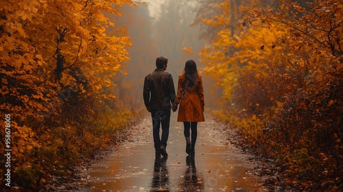 Wallpaper Mural Couple in love, professional photography, full body short. Autumn. Aesthetic photo Torontodigital.ca