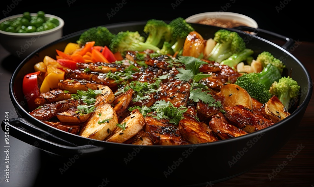 Pan Filled With Meat and Vegetables on Table Pan Filled With Meat and Vegetables on Table