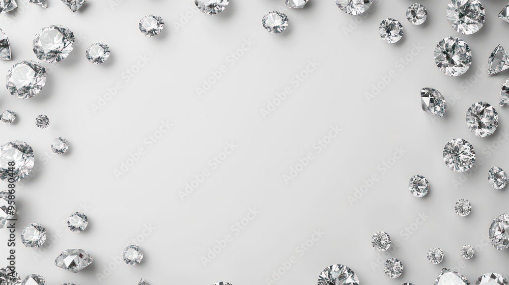 A sparkling border of diamonds on a white background. A sparkling border of diamonds on a white background.