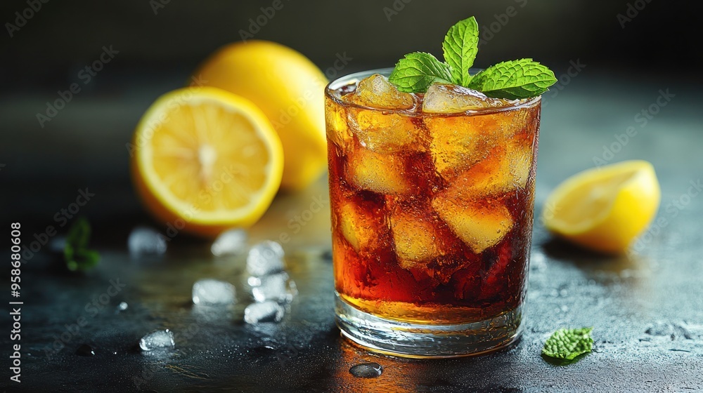 Fototapeta premium Refreshing Iced Tea with Lemon and Mint