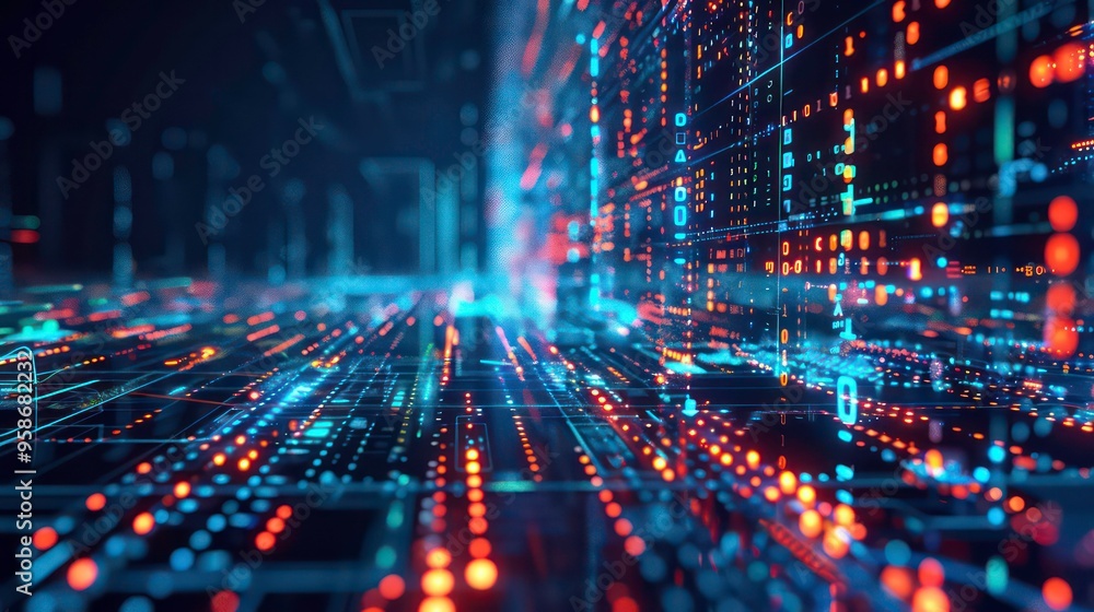 Abstract digital background with glowing lines and data streams. Abstract digital background with glowing lines and data streams.