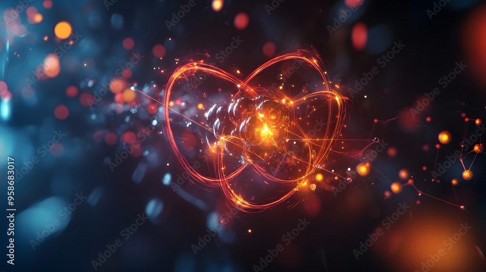35. Dynamic depiction of a nutrient molecule with energetic, glowing atomic interactions 35. Dynamic depiction of a nutrient molecule with energetic, glowing atomic interactions