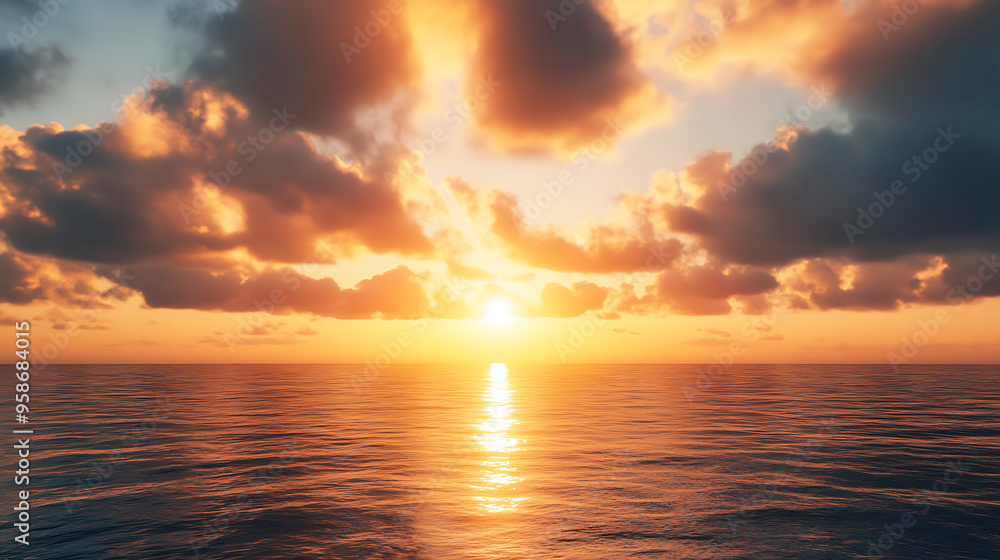 Fototapeta premium Sunrise over a calm ocean horizon 
