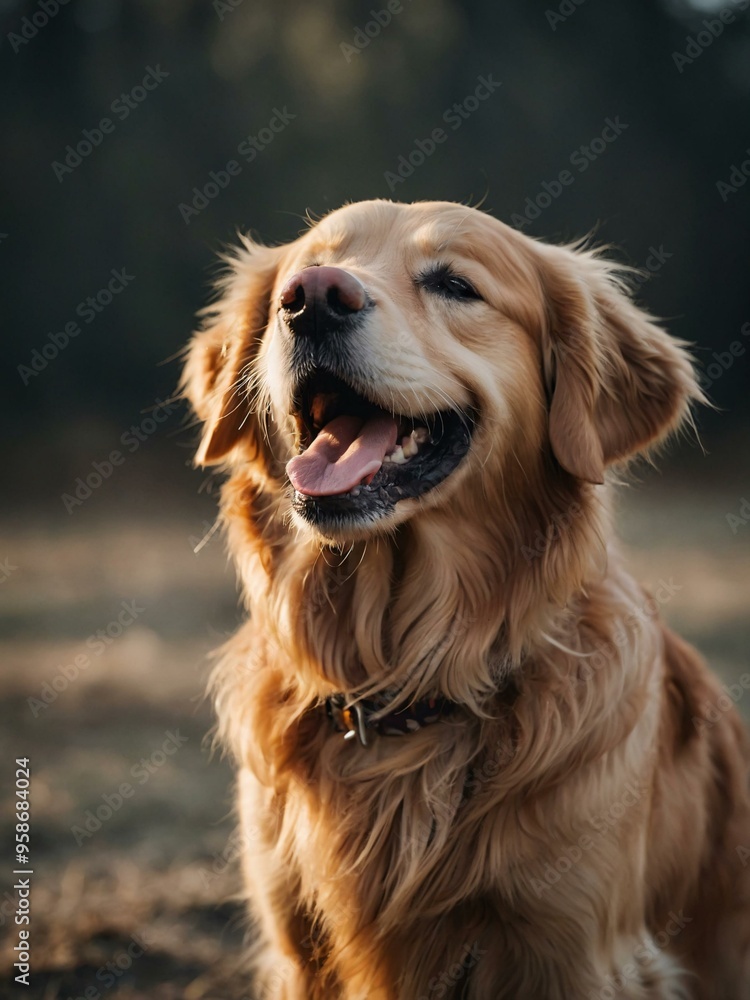 Smiling golden retriever on a clean, empty background, exuding joy and excitement. Smiling golden retriever on a clean, empty background, exuding joy and excitement.
