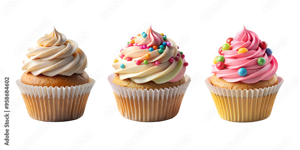 Set of Fresh delicious cupcake isolate on transparent background Set of Fresh delicious cupcake isolate on transparent background