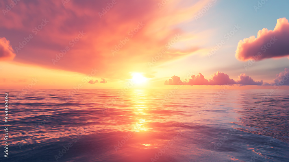 Fototapeta premium Serene ocean sunset with colorful sky and calm waves 