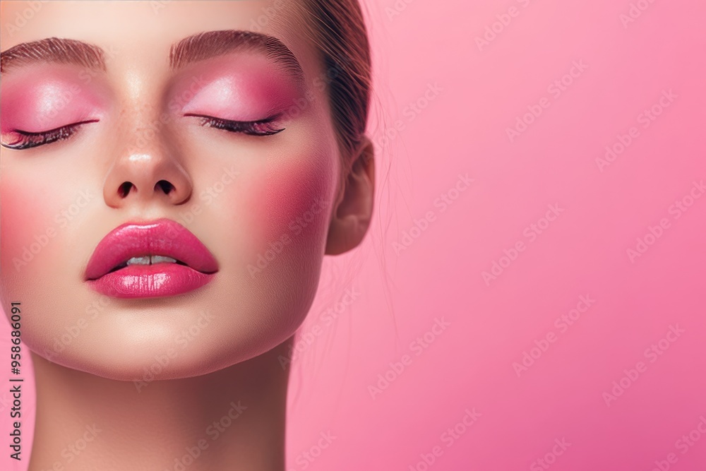 Close-up Portrait of a Woman with Pink Makeup Close-up Portrait of a Woman with Pink Makeup