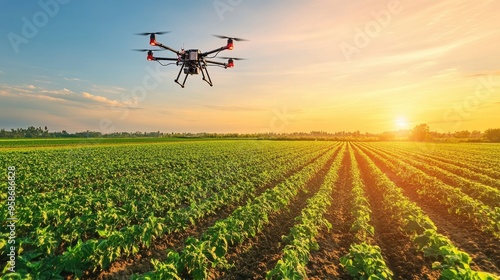 Advanced farm technology with drone and robotic arm enhancing crop production and management