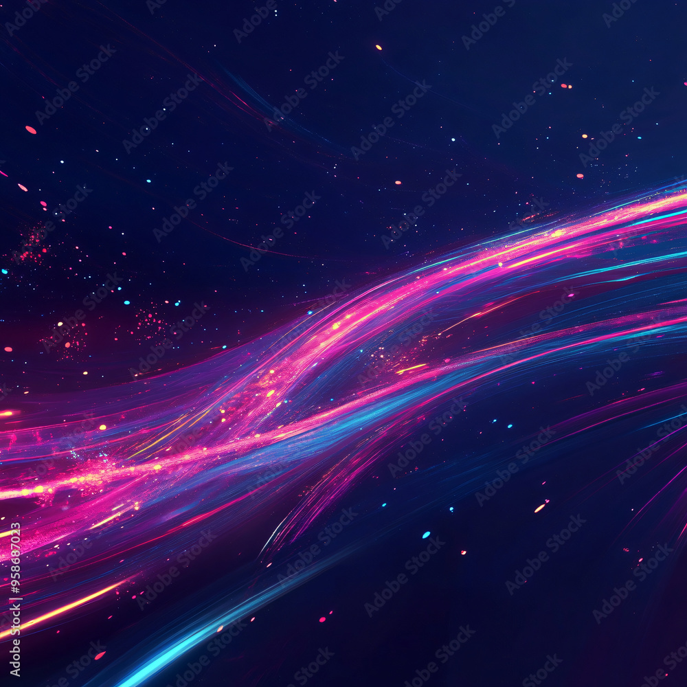 Abstract night sky with neon streaks of light. Abstract night sky with neon streaks of light.