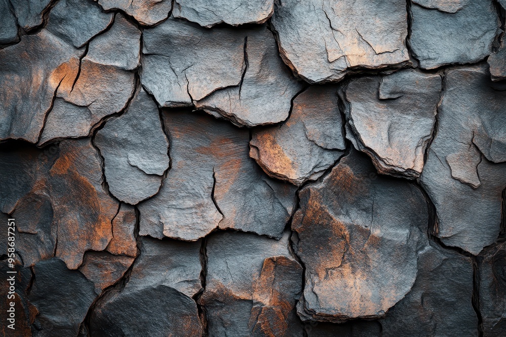 Close-up of Cracked and Weathered Dark Rock Surface Close-up of Cracked and Weathered Dark Rock Surface