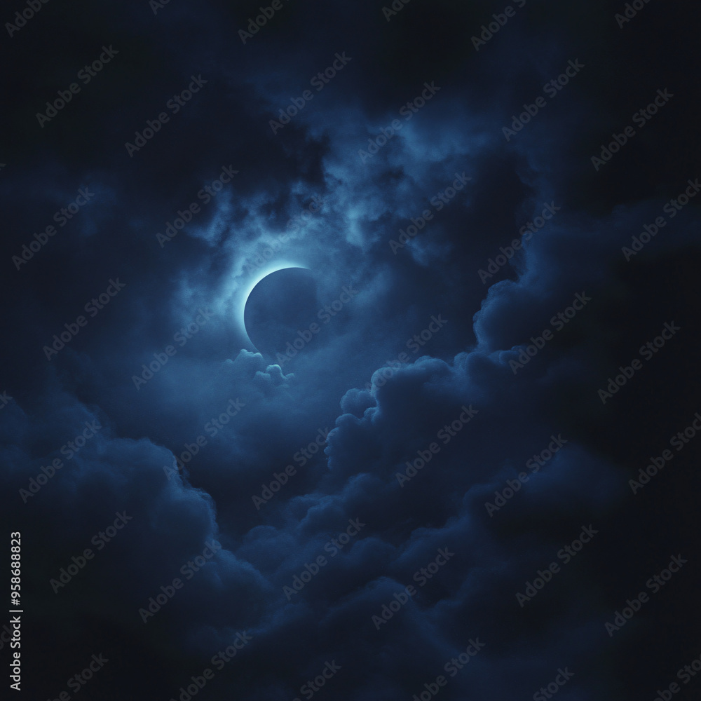 Abstract night clouds with a glowing crescent moon. Abstract night clouds with a glowing crescent moon.