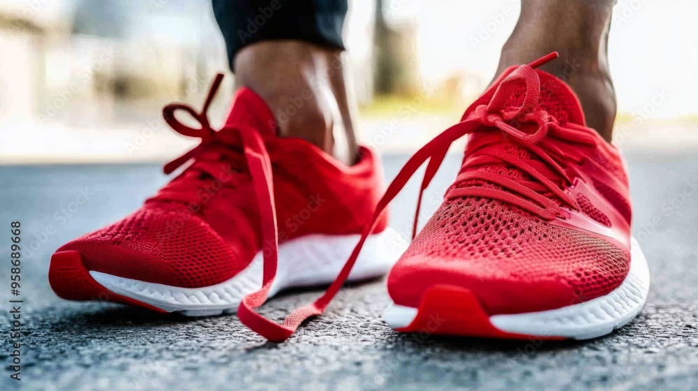 Naklejka premium Red Running Shoes on Track