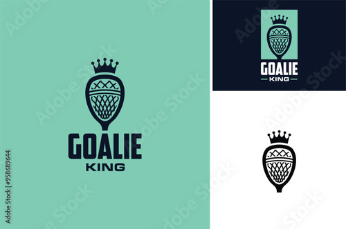 Crosse Net Goalie Stick with King Queen Crown Silhouette for Lacrosse Game Sport Club logo design