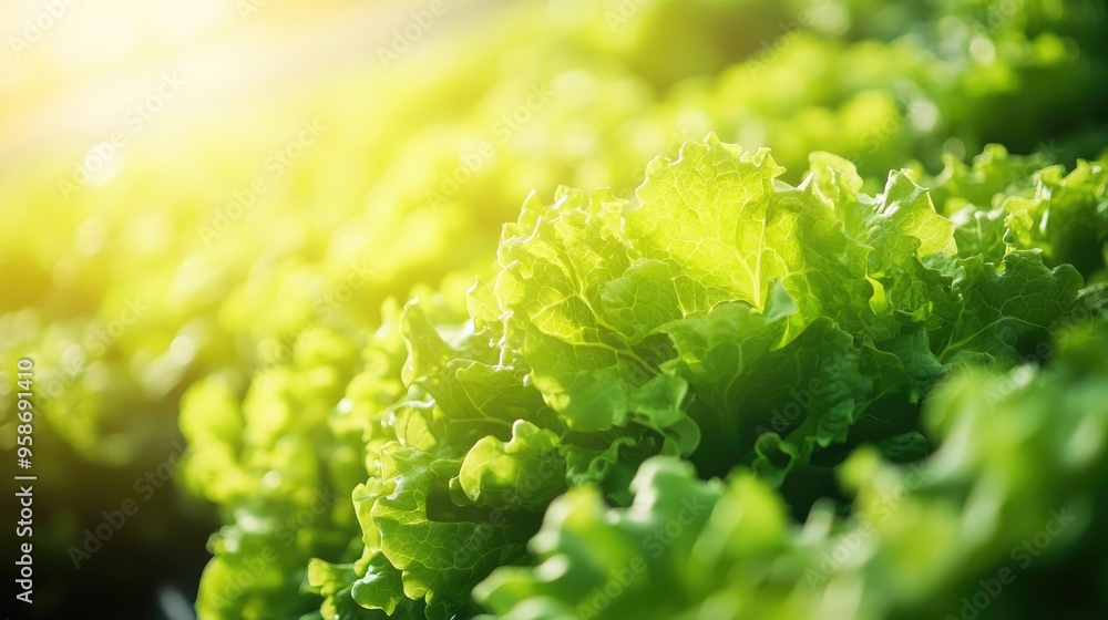 Healthy green lettuce growing in a hydroponic system, bathed in bright light, representing modern, sustainable agriculture. Healthy green lettuce growing in a hydroponic system, bathed in bright light, representing modern, sustainable agriculture.