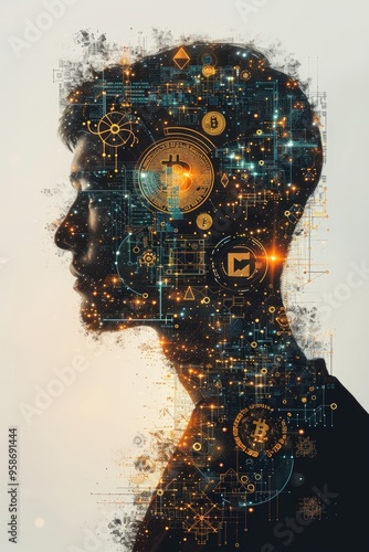A creative image of a person's silhouette filled with cryptocurrency symbols, symbolizing personal investment in digital finance