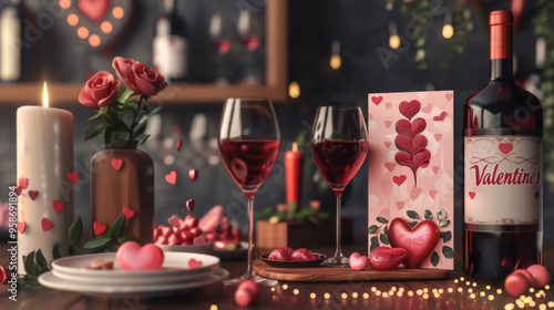 Romantic Valentine's Day Dinner Setup with Wine and Roses