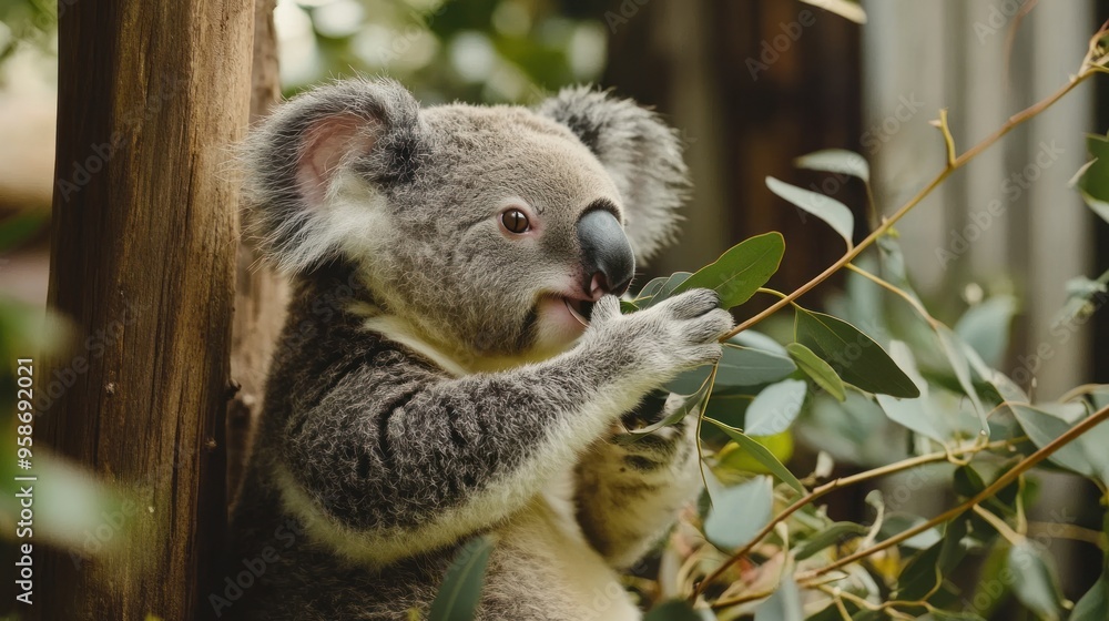 Obraz premium Koala Eating Eucalyptus Leaves