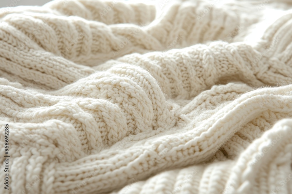 Close-up of a Soft, White Knitted Fabric Texture Close-up of a Soft, White Knitted Fabric Texture