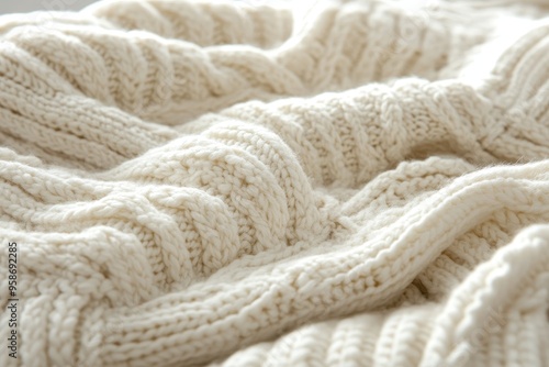 Close-up of a Soft, White Knitted Fabric Texture