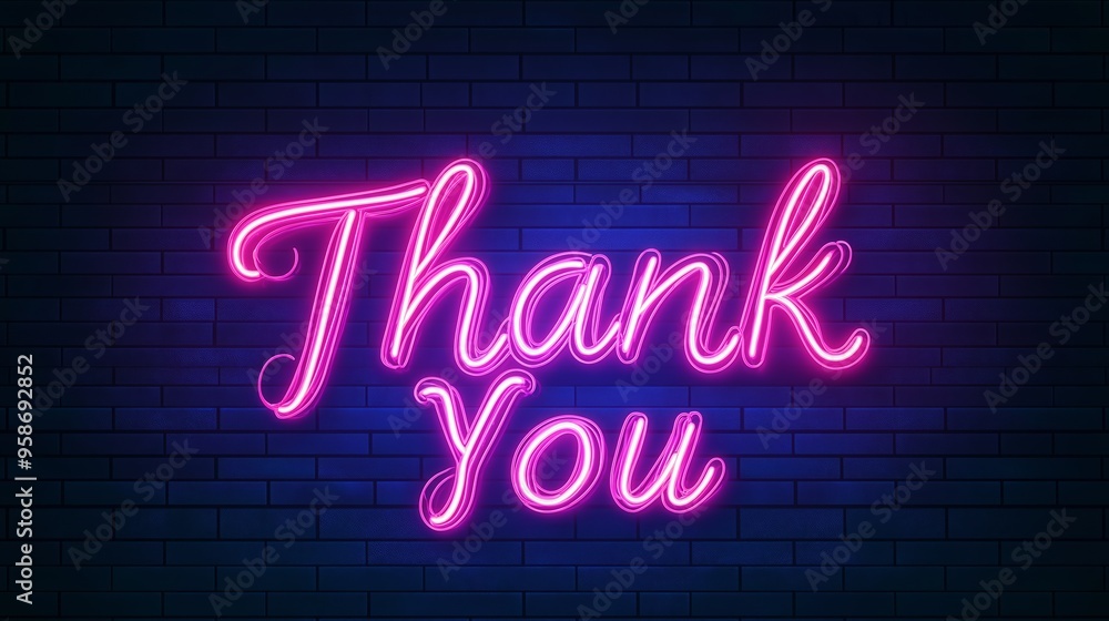 Obraz premium Thank you Retro Neon Sign on Trendy Background. AI Generative