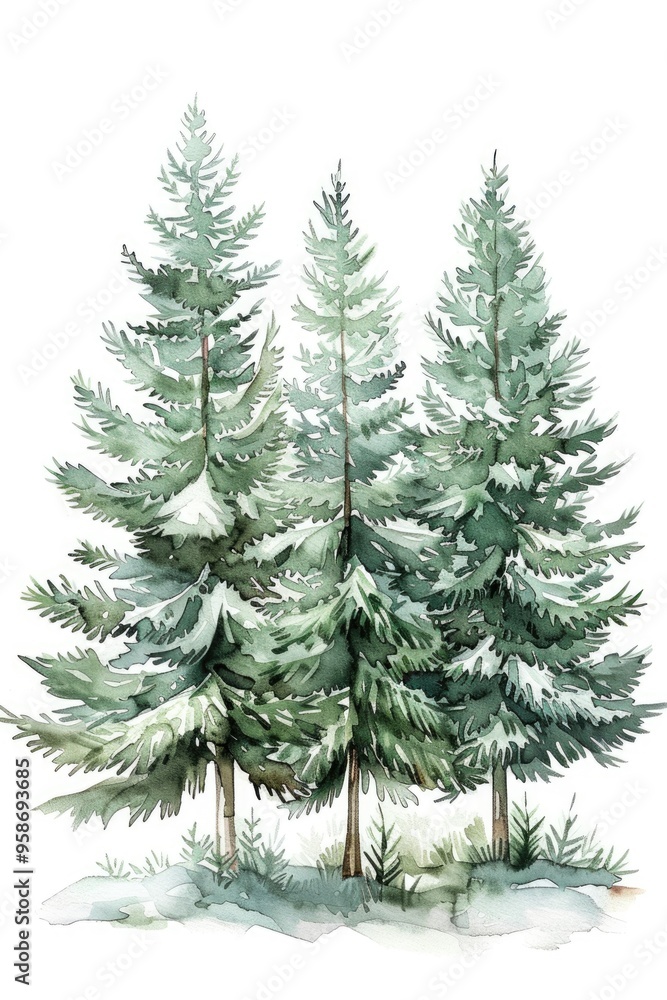 Obraz premium Majestic Fir Tree. Watercolor illustration of Evergreen Pine in Natural Landscape