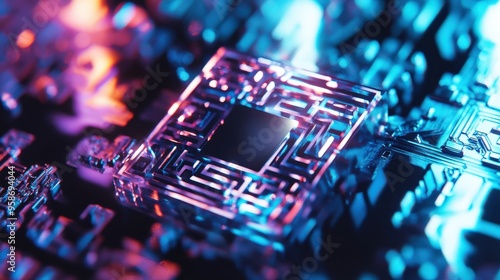 A silver QR code stands out with a dynamic holographic background, featuring intricate patterns and illuminated colors that create a striking visual effect