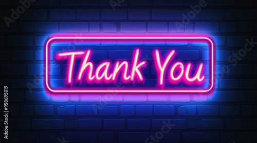 Thank you Retro Neon Sign on Trendy Background. AI Generative photo