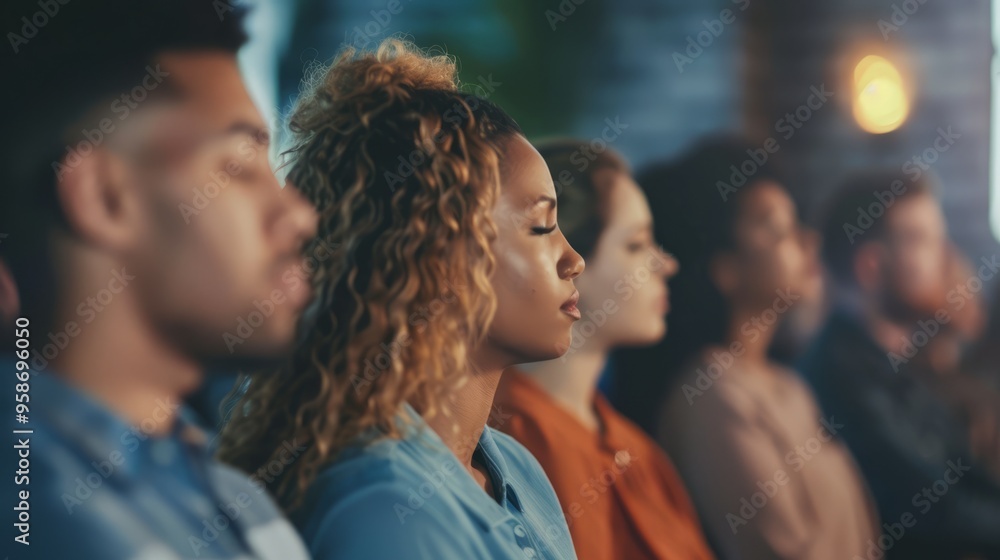 Obraz premium A group of people are sitting in a room, some of them are looking at a screen