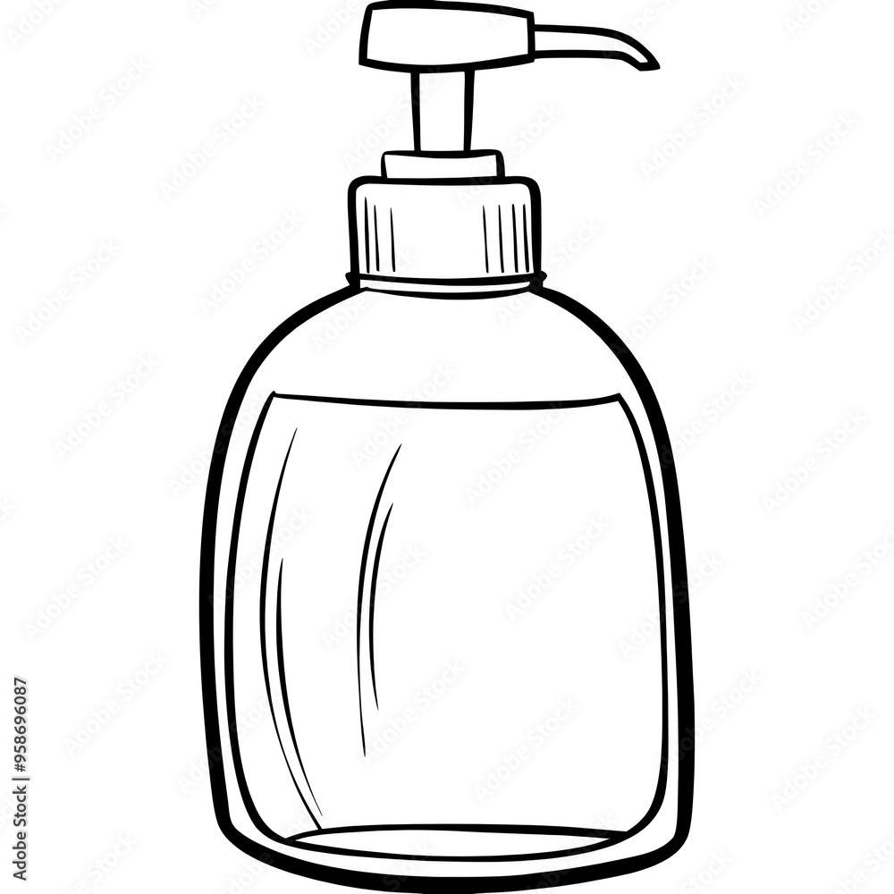 Outline image of a bottle with pump on white background Outline image of a bottle with pump on white background