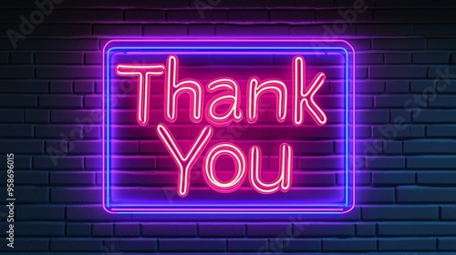 Thank you Retro Neon Sign on Trendy Background. AI Generative