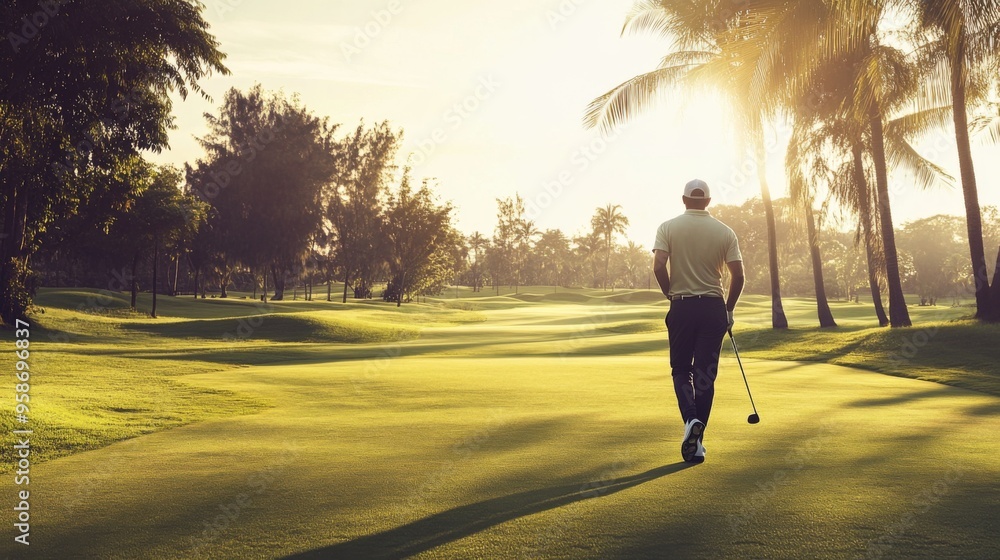 Fototapeta premium Serene Golfing Experience at Sunset