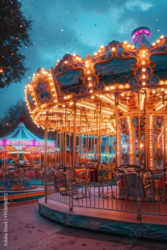 Enchanted Evening: The Carousel's Radiant Lights and Reflections