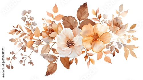 Fototapeta Naklejka Na Ścianę i Meble -  Autumn floral frame Fall wreath. Rusty flowers circle border. Terracotta wedding