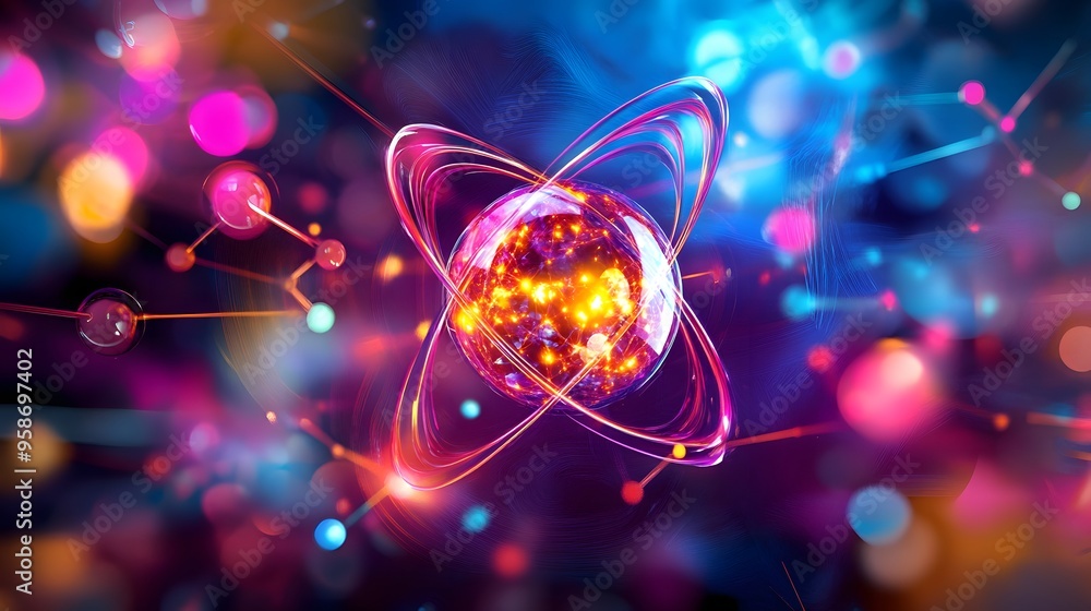 19. Stylized image of a nutrient atom with vibrant, swirling molecular interactions