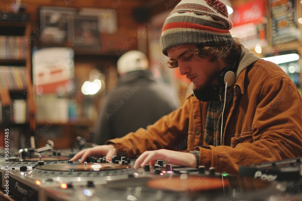 Man that is playing a dj at a table Man that is playing a dj at a table