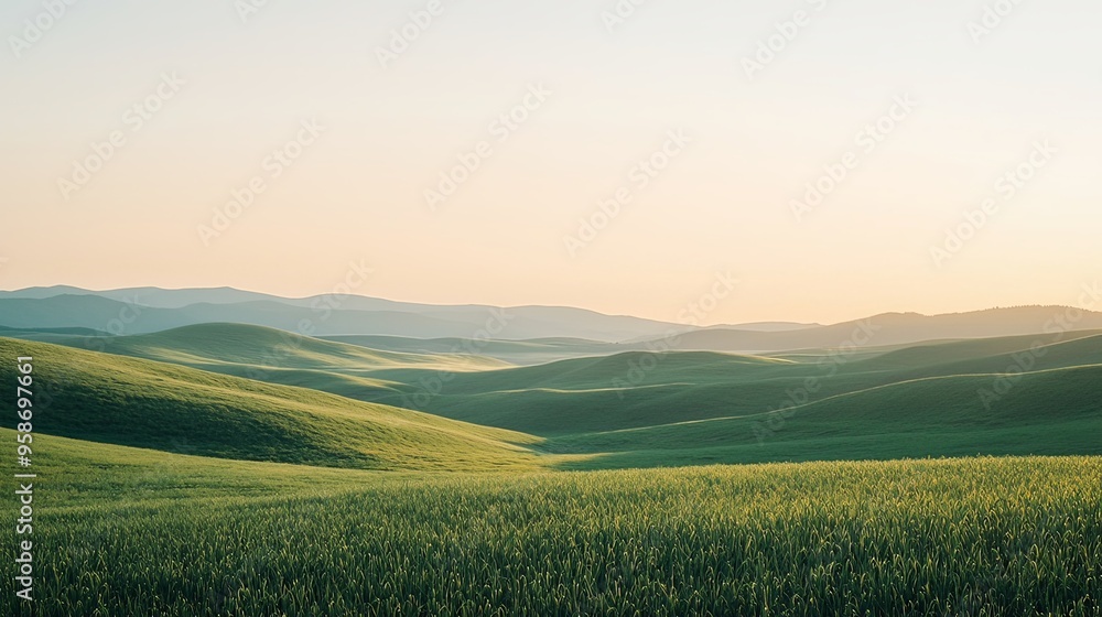 Fototapeta premium Breathtaking Countryside Panorama with Rolling Hills and Verdant Meadows