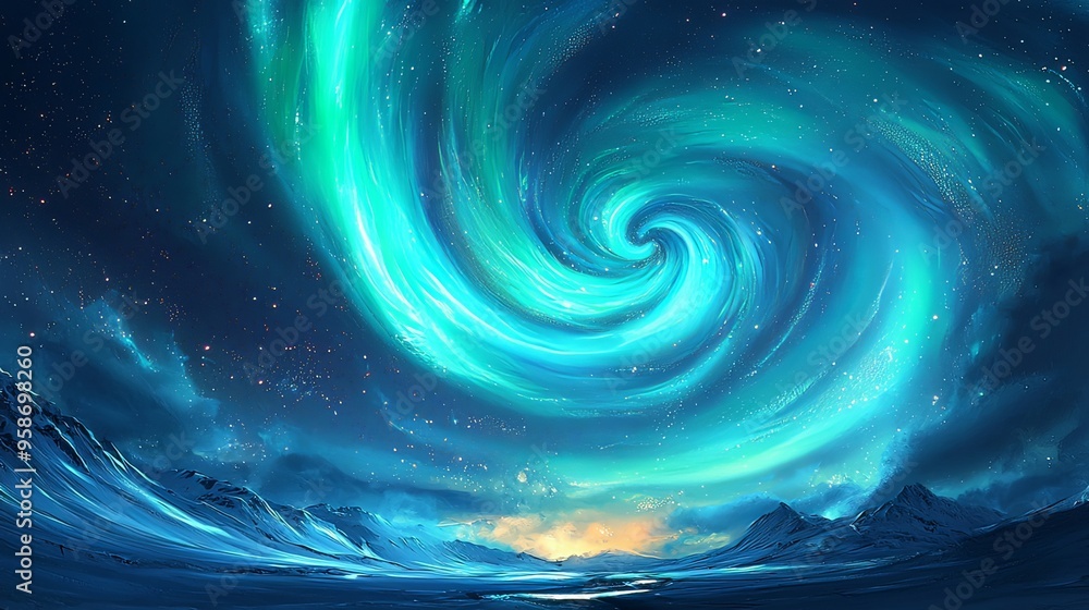 Captivating Cosmic Swirl Mesmerizing Aurora Borealis Landscape in Night Sky Captivating Cosmic Swirl Mesmerizing Aurora Borealis Landscape in Night Sky