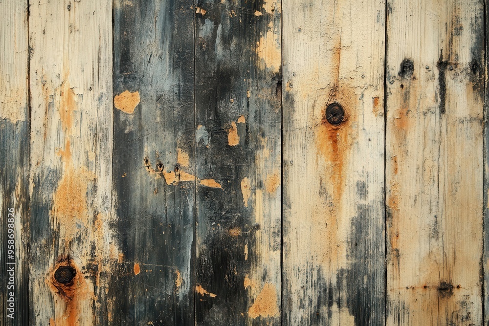 Weathered Wooden Wall with Peeling Paint and Knots Weathered Wooden Wall with Peeling Paint and Knots