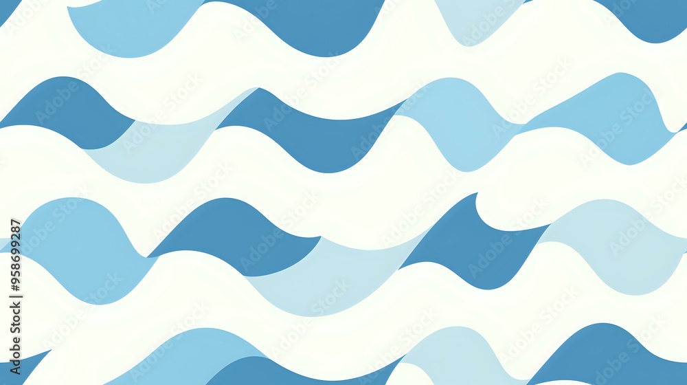 Fototapeta premium seamless pattern featuring simple, flowing blue wave shapes on a white background. Ideal for textile design, wallpaper, packaging, or graphic design projects. This pattern tiles into a continuous back
