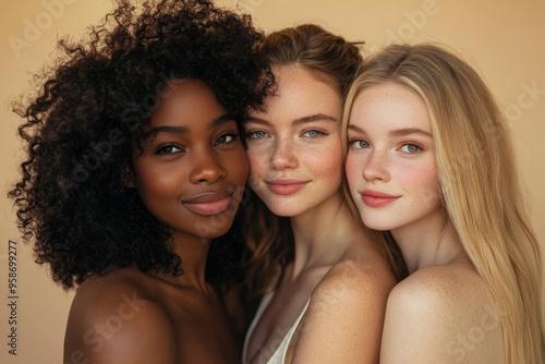 Beautiful Diverse Girls Posing together and smiling for the camera.