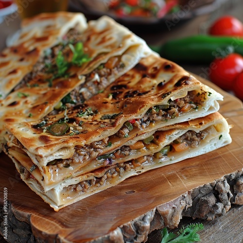 Rghaif (Msemen): Layered flatbread, sometimes stuffed with meat or vegetables. photo