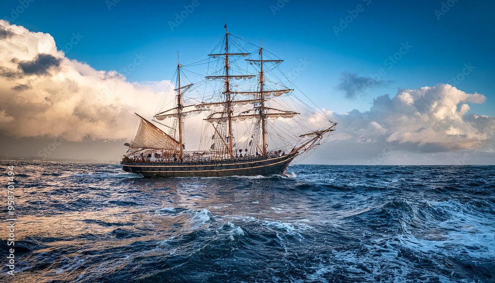 Altes Segelschiff, Windjammer auf dem Meer bei rauher See, Generative AI Altes Segelschiff, Windjammer auf dem Meer bei rauher See, Generative AI