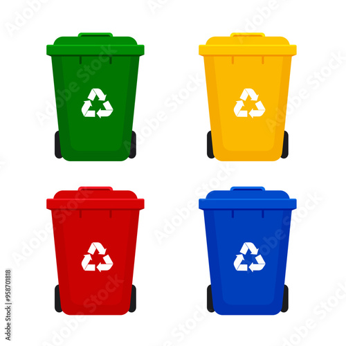 Plastic trash cans illustration. Isolated on a white background. Vector illustration 