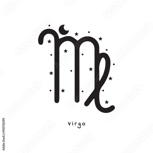 Virgo zodiac sign, silhouette with stars and moon, vector art